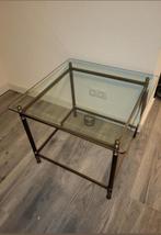 Glazen salon tafel vierkant met messing onderstel, Huis en Inrichting, Ophalen, Gebruikt, 50 tot 100 cm, 50 tot 75 cm