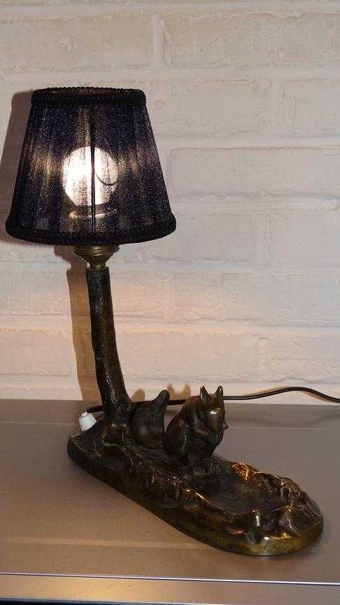 bronzen "Eekhoorn" lampje met vidé poche, Antiek en Kunst, Antiek | Lampen, Ophalen of Verzenden