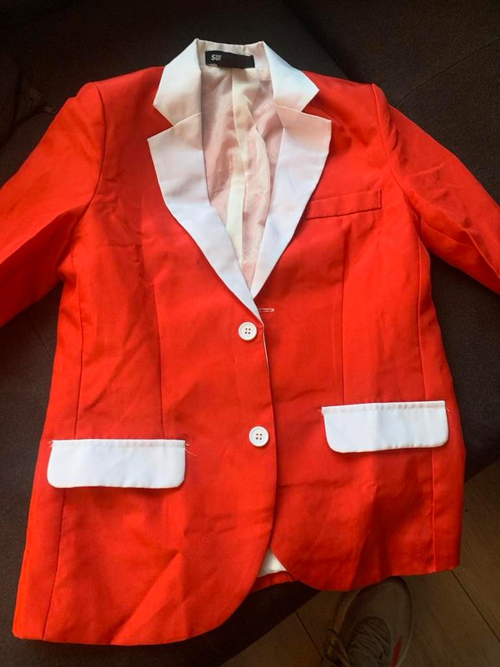 Rode Kerst Colbert met Witte Accenten, Kleding | Heren, Kostuums en Colberts, Zo goed als nieuw, Overige maten, Rood, Ophalen of Verzenden