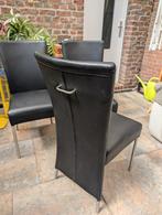 6 eetkamerstoelen zwart leer, Huis en Inrichting, Stoelen, Ophalen, Gebruikt, Zwart, Leer