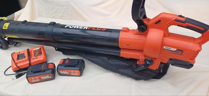 Powerplus Bladblazer met Zuigfunctie 2x accu en oplader, Tuin en Terras, Bladblazers, Zo goed als nieuw, Handgedragen, Accu, Met opvangzak