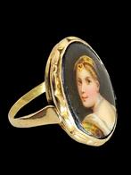 Prachtige Vintage 14k Gouden portret Ring handbeschilderd, Goud, Ring, Verzenden