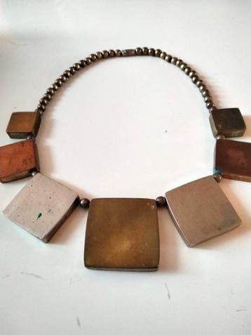 Geometrische halsketting. Koper + messing. Vintage, jaren 70 beschikbaar voor biedingen