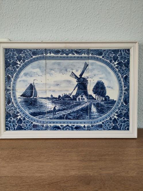 Delfts Blauw Tegeltableau - Molen, Antiek en Kunst, Antiek | Wandborden en Tegels, Ophalen