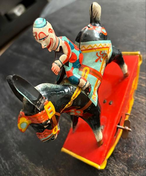 Antiek Blikken Hobbel Ezel met Clown Speelgoed, Antiek en Kunst, Antiek | Speelgoed, Ophalen of Verzenden
