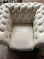 Vintage Chesterfield Eenpersoons Fauteuil - Leer, Ophalen, Minder dan 75 cm, Vintage, Leer