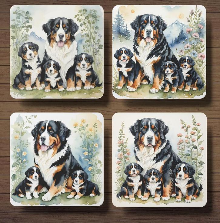 Berner Sennen met Puppy’s onderzetters met houder, Huis en Inrichting, Woonaccessoires | Onderzetters, Nieuw, Glas of Kopje, Ophalen of Verzenden