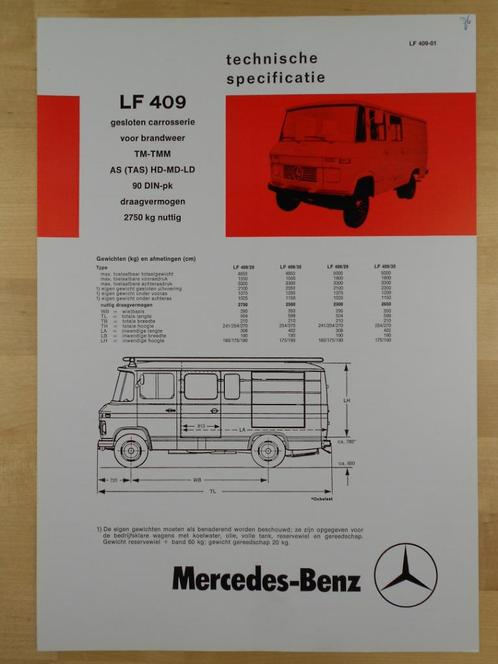 Mercedes LF 409 Brandweer Specificatie folder 1976 LF409, Boeken, Auto's | Folders en Tijdschriften, Zo goed als nieuw, Mercedes
