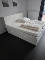 Ikea Tweepersoonsbed met Lades en Opbergruimte, Ophalen, Wit, Tweepersoons, Zo goed als nieuw