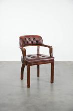 Donkerbruine rundleren chesterfield stoel in Engelse stijl, Ophalen, Gebruikt, Bruin, .