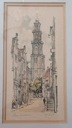 Amsterdam Westertoren ets, gravure, lithografie gesigneerd., Antiek en Kunst, Ophalen of Verzenden