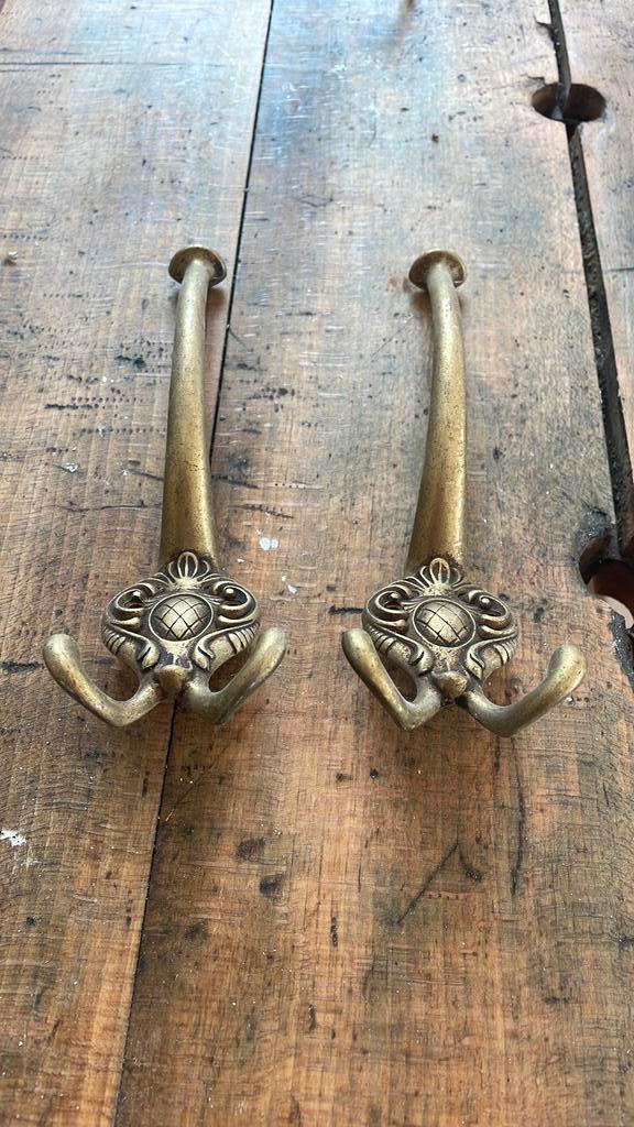 2 Sierlijke messing Kapstokhaken antiek jaren 1900 ‘10 ‘20 ?, Huis en Inrichting, Woonaccessoires | Kapstokken, Ophalen of Verzenden
