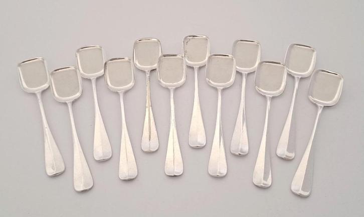 12x Verzilverde ijslepeltjes - model Hollands Glad, Antiek en Kunst, Antiek | Bestek, Verzenden