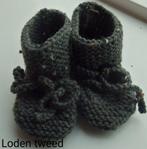 Gebreide babyslofjes in de kleur loden tweed, Kinderen en Baby's, Babykleding | Schoentjes en Sokjes, Nieuw, Ophalen of Verzenden