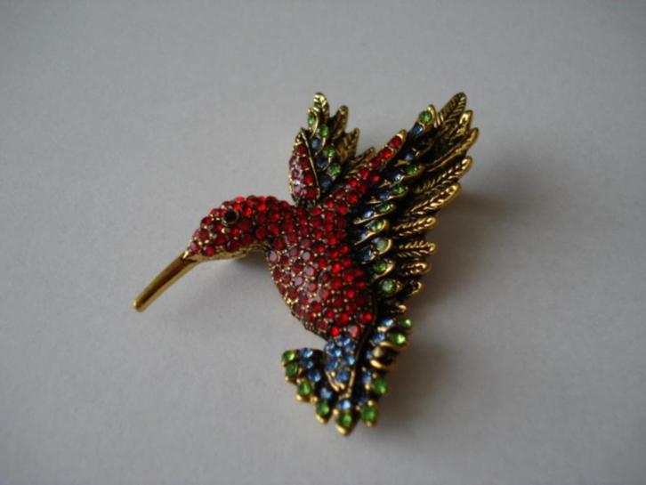 kolibrie broche, Sieraden, Tassen en Uiterlijk, Broches, Nieuw, Overige materialen, Overige kleuren, 4 tot 7 cm, Met strass, Ophalen of Verzenden