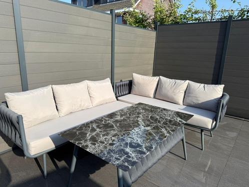 Luxe loungeset met marmerlook tafel, Tuin en Terras, Tuinsets en Loungesets, Zo goed als nieuw, Ophalen