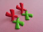 jwg Vintage 80s 90s kruis kruisje oorbellen roze rood groen, Overige materialen, Verzenden, Oorbellen