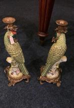 Porseleinen kandelaren papegaai met bronzen ornamenten, Ophalen, Westeinde 326, Zo goed als nieuw, Info@jansenantiek.nl