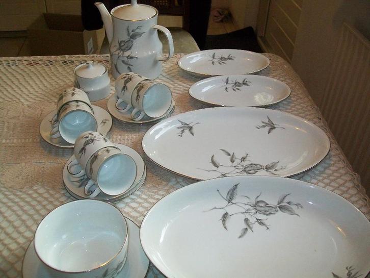 antiek curiosa wit 21 delig servies zilver randje, Antiek en Kunst, Antiek | Servies compleet, Ophalen