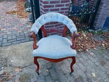 Biedermeier mahonie gebogen stoel, blauw-grijze velours. beschikbaar voor biedingen