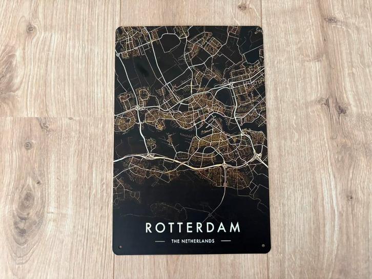 Vintage bord plattegrond van Rotterdam (20x30cm), Huis en Inrichting, Woonaccessoires | Memoborden, Zo goed als nieuw, Overige typen