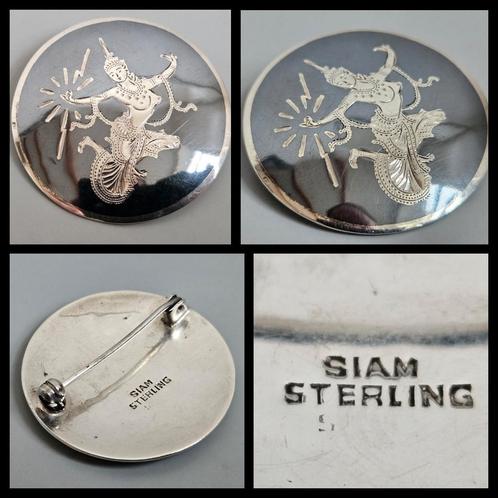 Zilver, sterling zilveren broche,  Niëllo, Siam, Sieraden, Tassen en Uiterlijk, Antieke sieraden, Broche, Zilver, Ophalen of Verzenden