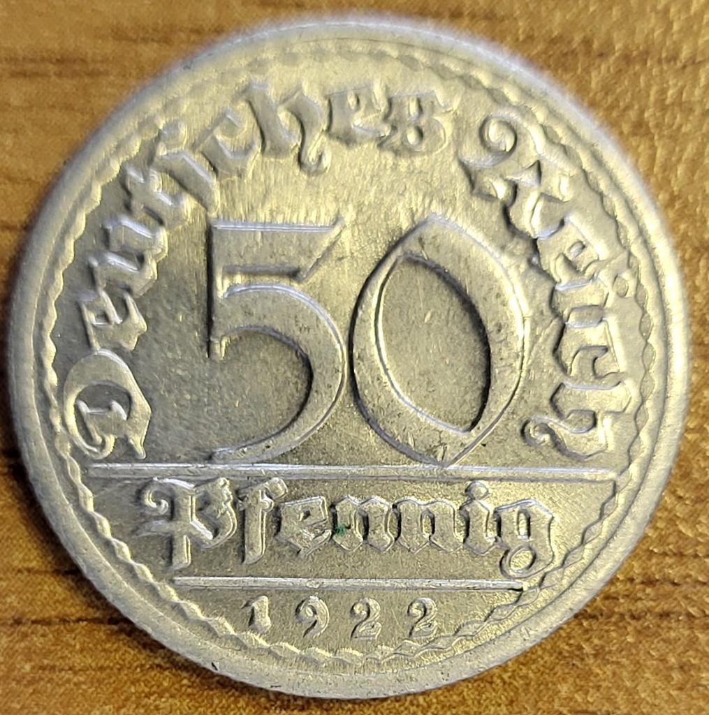DUITSLAND 50 Pfennig 1922 G Karlsruhe KM#27 MINT STATE ++, Postzegels en Munten, Munten | Europa | Niet-Euromunten, Losse munt