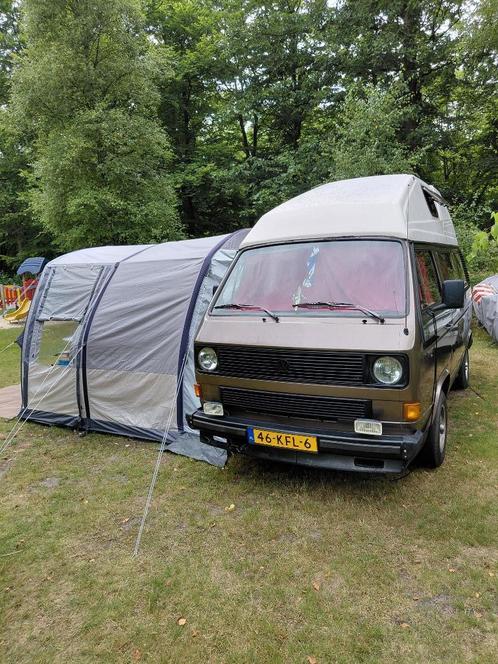 Volkswagen T3 Camper 1985 Bruin met voortent, Auto's, Volkswagen, Particulier, Transporter, Mistlampen, Radio, Schuifdeur, Stoelverwarming