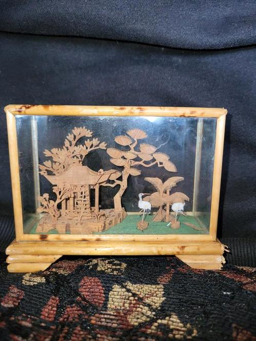 Vintage Aziatisch Diorama met Houten Figuren, Antiek en Kunst, Antiek | Woonaccessoires, Ophalen of Verzenden