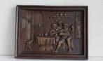 Houten reliëfschilderij  van herberg, Antiek en Kunst, Kunst | Beelden en Houtsnijwerken, Ophalen of Verzenden