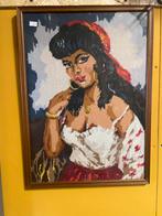 Vintage jaren 70 lijst/ wanddecoratie met zigeunerin, Ophalen of Verzenden, Huis en Inrichting