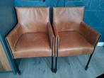 4 leren eetkamerstoelen met wieltjes - cognackleur, Ophalen, Overige kleuren, Leer, Zo goed als nieuw