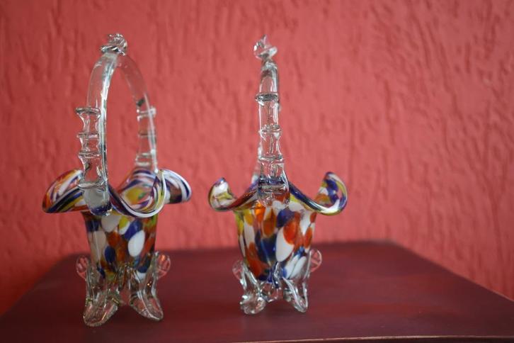 Twee vintage glazen mandjes uit de PRL-periode (jaren 60/70), Antiek en Kunst, Antiek | Glas en Kristal, Ophalen of Verzenden