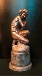 Brons beeld PATINATED FIGURE OF A YOUNG FISHERBOY , CARPEAUX, Ophalen of Verzenden, Brons