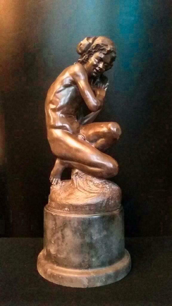 Brons beeld PATINATED FIGURE OF A YOUNG FISHERBOY , CARPEAUX, Antiek en Kunst, Antiek | Koper en Brons, Brons, Ophalen of Verzenden