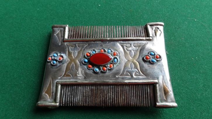 Antieke kam - turkoois - koraal - karneool - hoorn - messing, Antiek en Kunst, Antiek | Overige Antiek, Ophalen of Verzenden