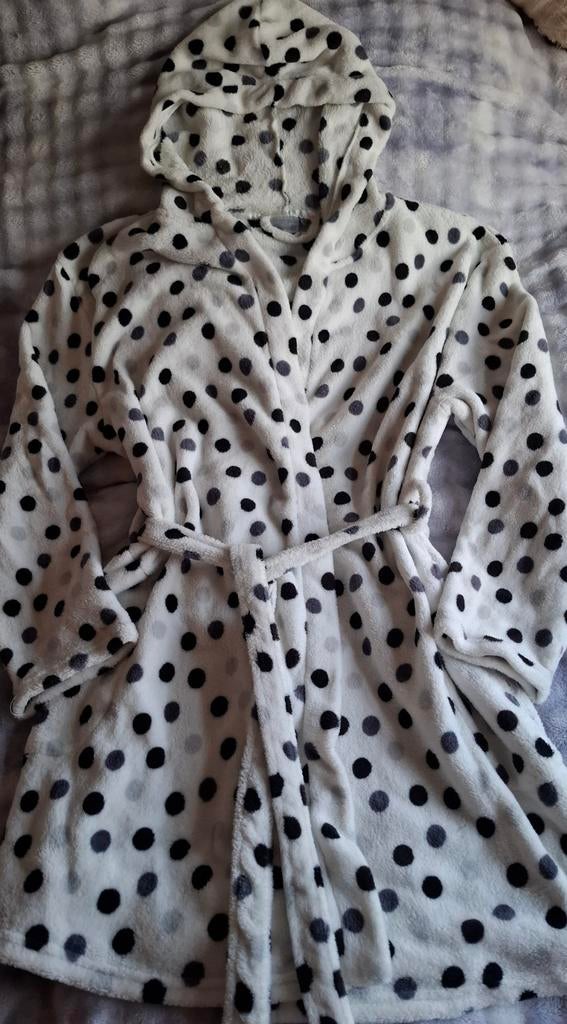 Zachte witte badjas met stippen en capuchon - One Size, Ophalen of Verzenden, Nieuw, Wit, Overige typen