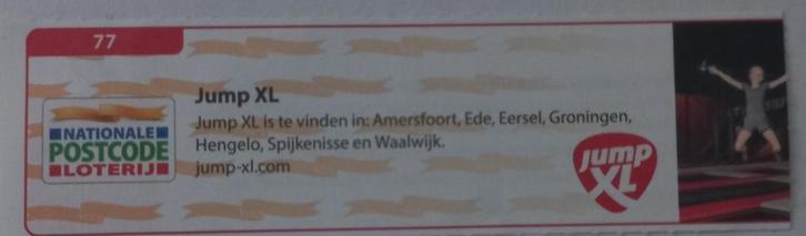 Postcodeloterij bon 77 Jump XL, Tickets en Kaartjes, Kortingen en Cadeaubonnen, Drie personen of meer, Overige typen, Kortingsbon