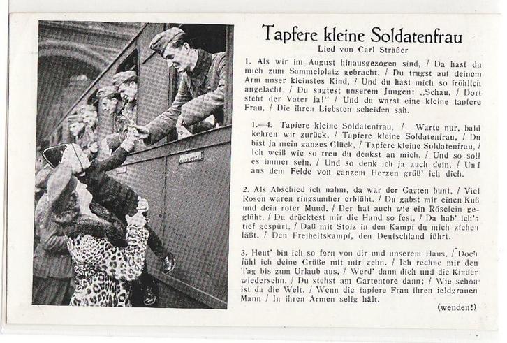Tapfere kleine Soldatenfrau-lied. - Duitse WO briefkaart -., Verzamelen, Militaria | Tweede Wereldoorlog, Landmacht, Overige typen