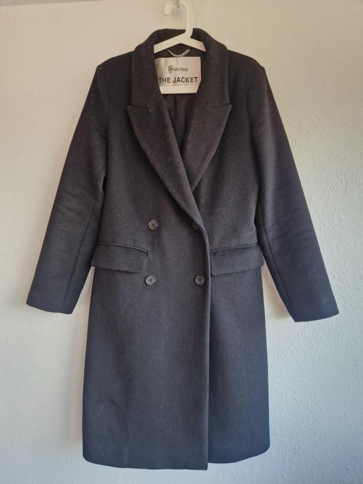 Giacomo double breasted mantel. Maat M. Zwart/wol., Kleding | Dames, Jassen | Winter, Zo goed als nieuw, Maat 38/40 (M), Zwart