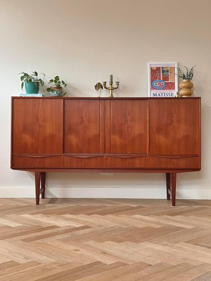 Vintage highboard E.W. Bach Deens teak jout jaren 50/70, Huis en Inrichting, Kasten | Wandmeubels, Gebruikt, 100 tot 150 cm, 150 tot 200 cm