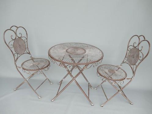 Bistroset Tafel Ø70 + 2 Stoelen – IJzer Rustiek Bruin, Tuin en Terras, Tuinsets en Loungesets, Nieuw, Tuinset, Overige materialen