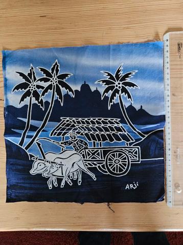 Batik canvas schilderij 30x30cm Borobudur Indonesië beschikbaar voor biedingen