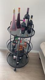 Drank serveerwagen trolley zwart metaal, glas, rond, Huis en Inrichting, Ophalen, Zo goed als nieuw, Hout, 5 tot 15 flessen
