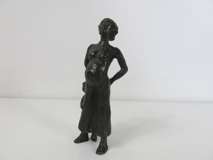 Bronzen beeldje zwangere vrouw met kind, Antiek en Kunst, Kunst | Designobjecten, Ophalen of Verzenden