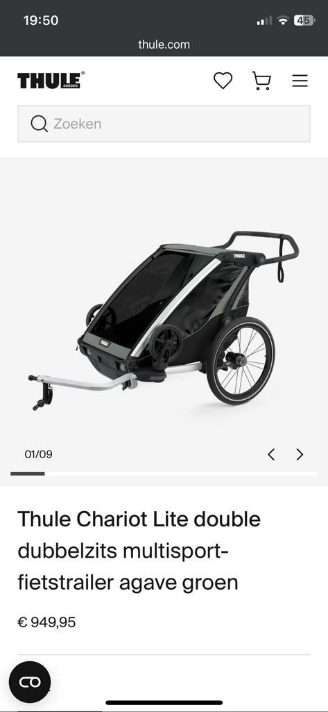 Thule chariot lite 2 z.g.a.n., Fietsen en Brommers, Fietsaccessoires | Aanhangers en Karren, Zo goed als nieuw, Kinderkar, 40 tot 60 kg