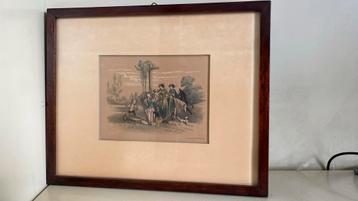 Oude ingelijste prent beschikbaar voor biedingen