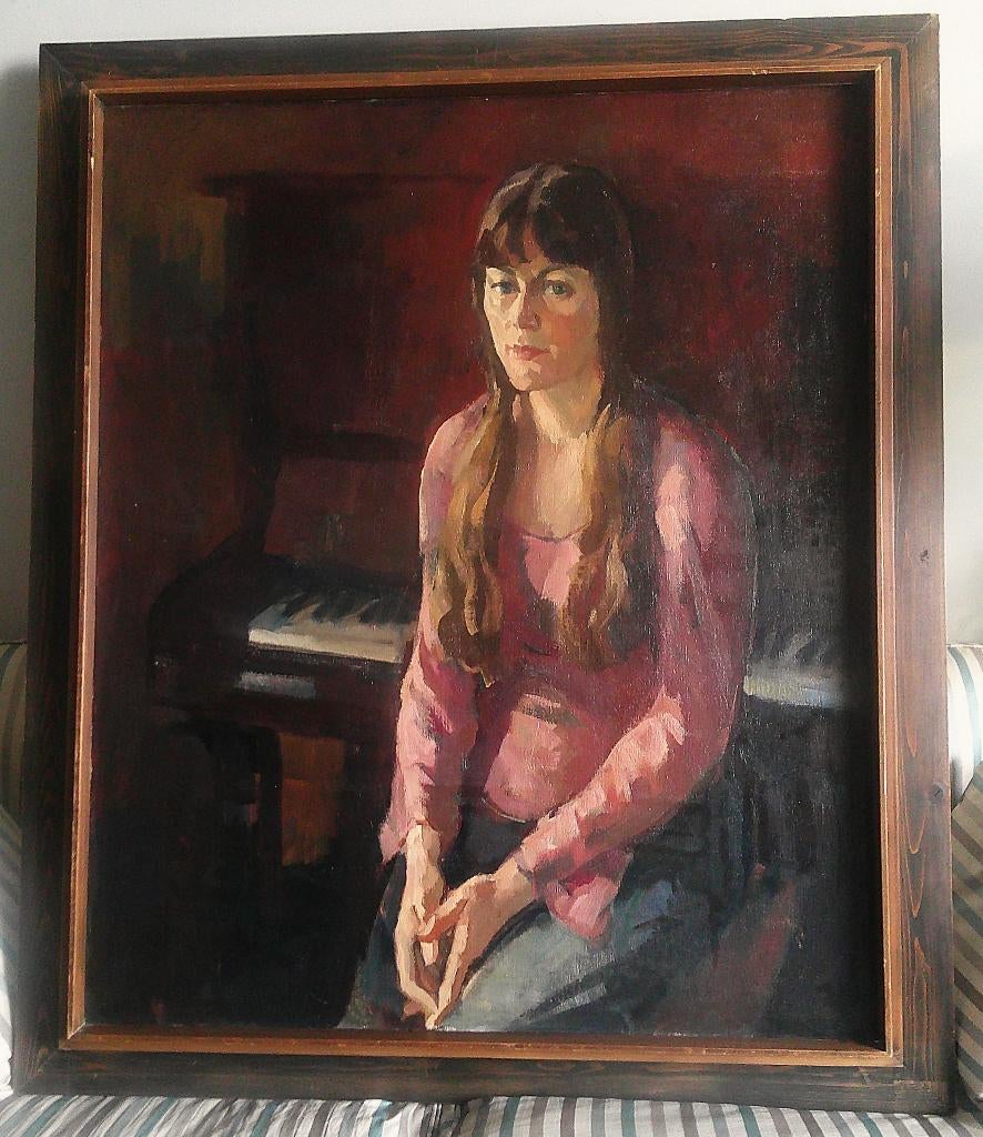 GROOT) - Pianiste voor haar piano - ex kunstcoll. ACHMEA, Antiek en Kunst, Kunst | Schilderijen | Klassiek, Ophalen