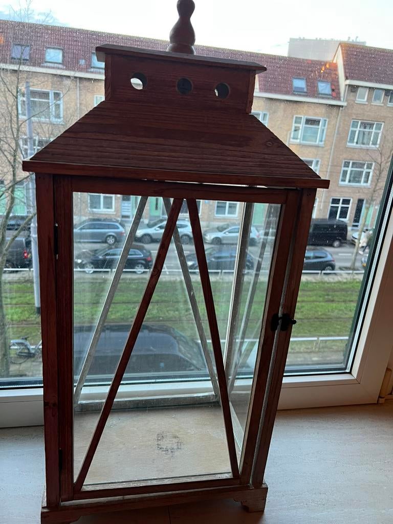Houten wind licht, Huis en Inrichting, Woonaccessoires | Kandelaars en Kaarsen, Ophalen, ., Beige, Zo goed als nieuw