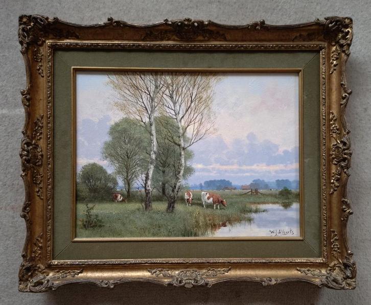 == W J ALBERTS 1912-1990 == koeien in landschap ==, Antiek en Kunst, Kunst | Schilderijen | Klassiek, Ophalen of Verzenden